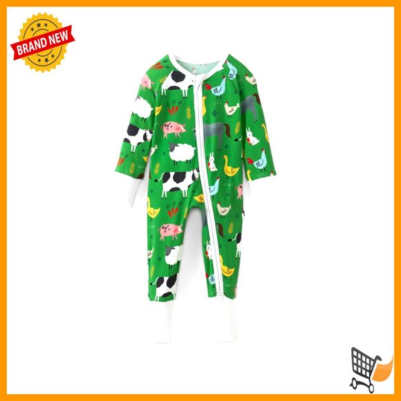 Viscose Bamboo Baby Pajamas Two-Way Zipper Sleeper Fold Over Mittens Foot Cuffs
